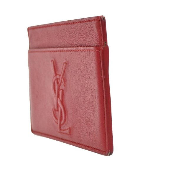 YVES SAINT LAURENT YSL Logo Card Case Wallet Leather Red Made in Italy 63KB290 - Picture 15 of 16